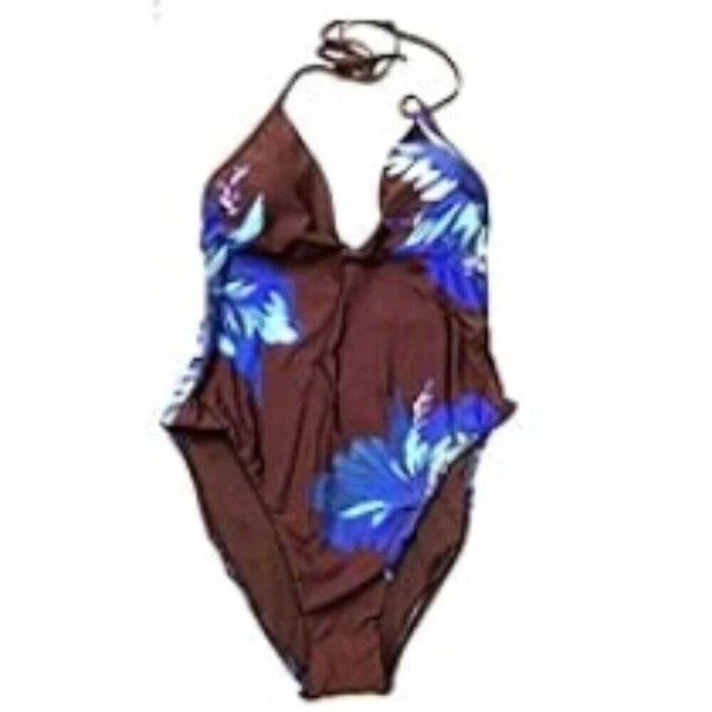 BCBGMAXAZRIA Plunge V-Neck One Piece Halter Swimsuit